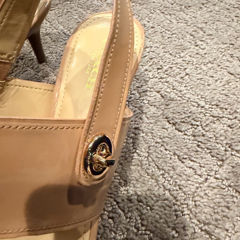 Coach Nude Patent Leather Dual-Strap Slingback Sandals - Picture 3 of 8